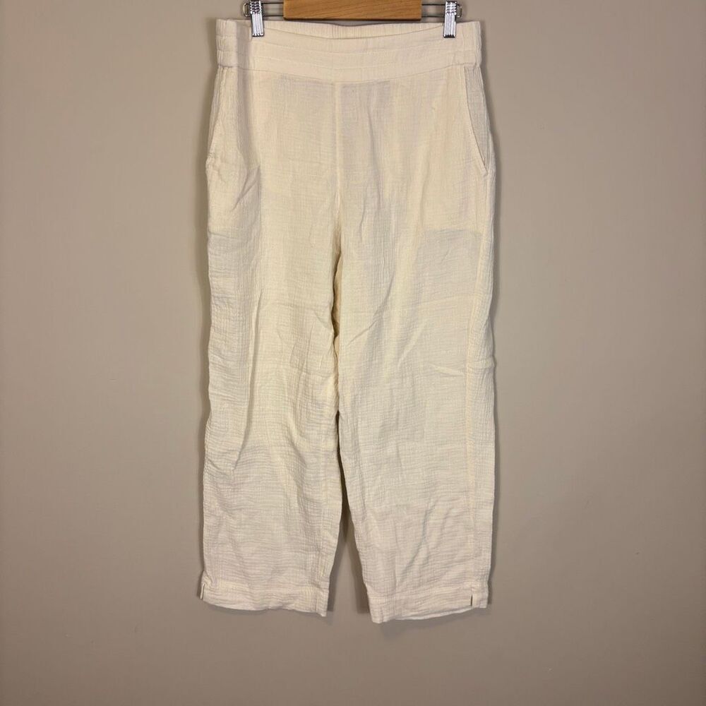 Soft Surroundings Cream 100% Cotton Gauze Straight Leg Pull On Pants Size Medium